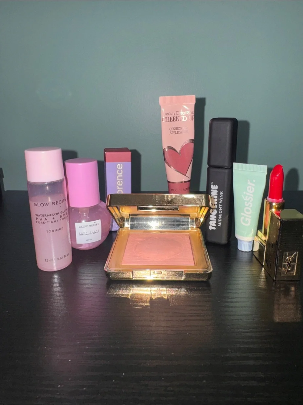 Bundle, too faced, 2 glow recipe, Florence by mills, glossier, ysl, tangerine,